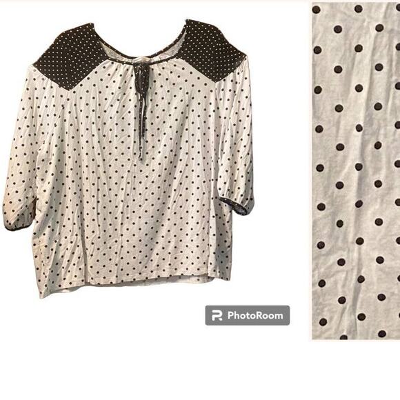 Isaac Mizrahi Live 3X Women Plus Size Contrast Polka Dot Knit Peasant Loose Fit - Picture 1 of 8